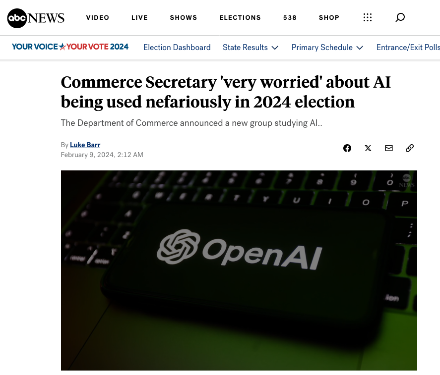 Abc Commerce Secretary Very Worried Ai 2024 Election